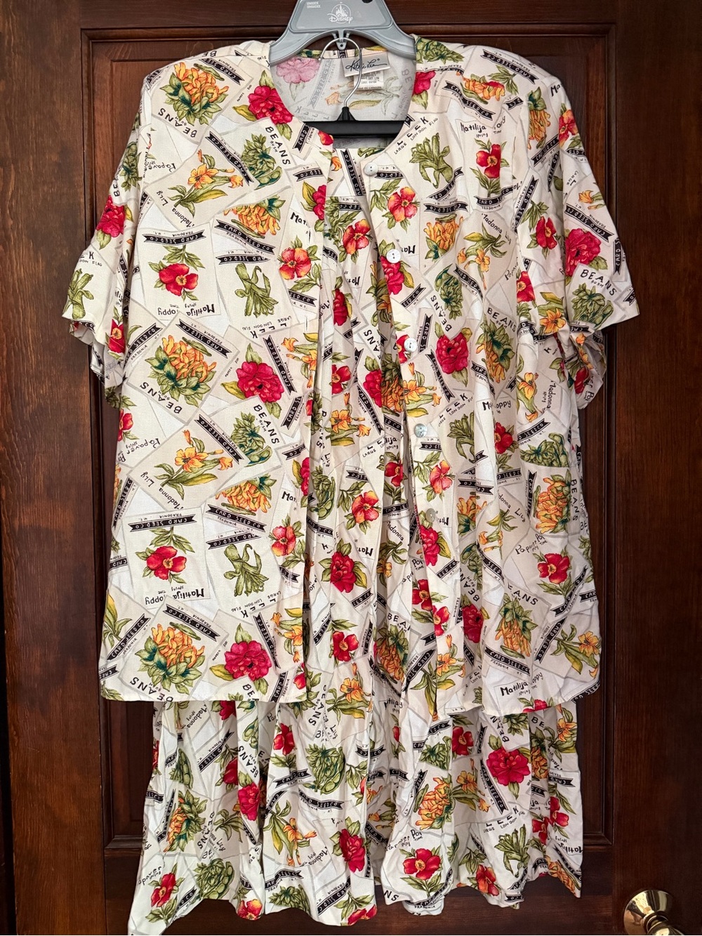 VTG Kathie Lee 2PC Set Size 36/16W Button Up Top/Elastic Waist Skirt Garden Seed